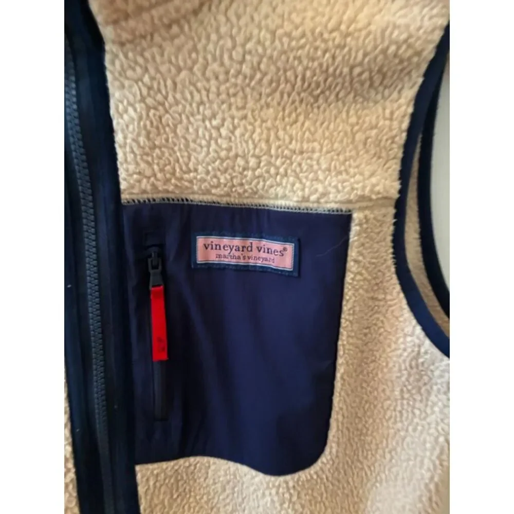 Vineyard Vines Sherpa Fleece Vest | Kids XL (18) | Navy & Cream | EUC